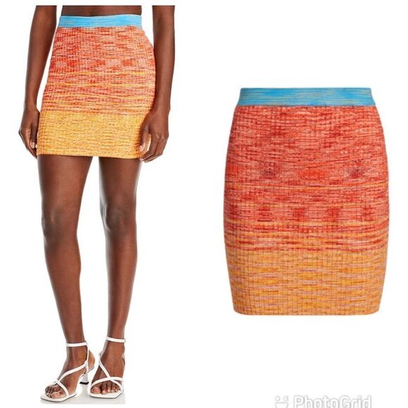 NEW Staud Piera Space Dyed Ribbed Mini Skirt Blood Orange Medium - Picture 1 of 8